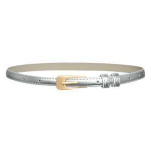 5256 Women Silver Belt, Skinny Belts With Gold Buckle, Elegant